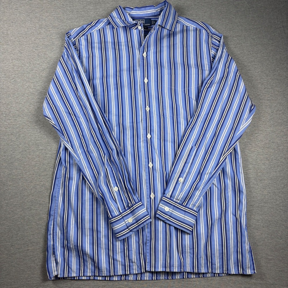 Polo Ralph Lauren Button Down Shirt M Blue Stripe Marseille Long Sleeve